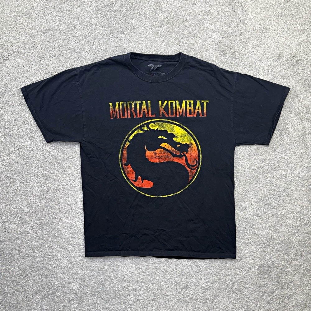 Mortal Kombat Klassic T Shirt Mens Large Black Dragon Logo Retro Video Game Tee